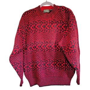Savile‎ Row Men's Vintage M Grandpa Sweater Red/Black Wool Made in England